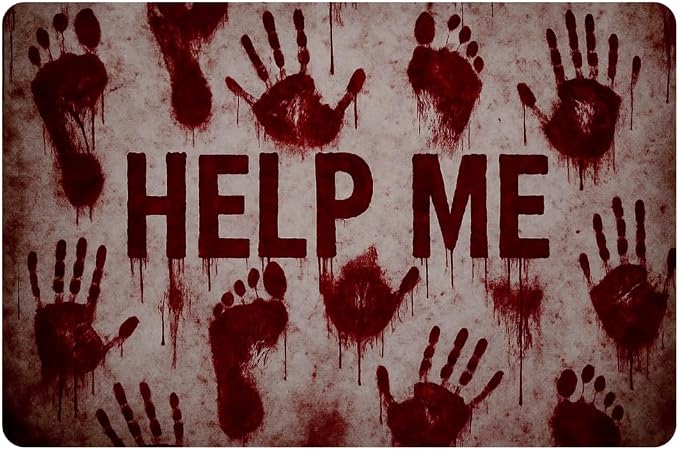 Help Me Bloody Handprints Halloween Doormat - skull floor mat