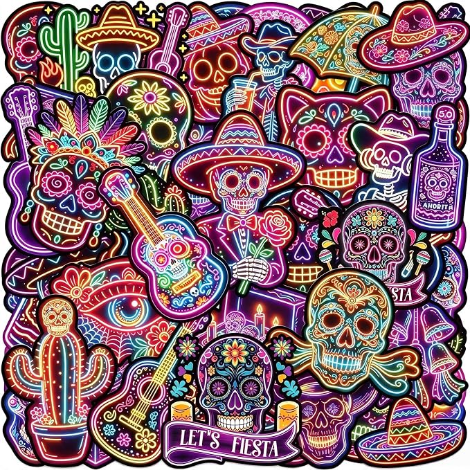 120 Pieces Dia De Los Muertos Sugar Skull Stickers, Halloween Mexican Day of The Dead Party Favors Dia de Los Muertos Mexican Day of Dead Decals for Laptop Water Bottle Luggage Bike Computer - skull sticker