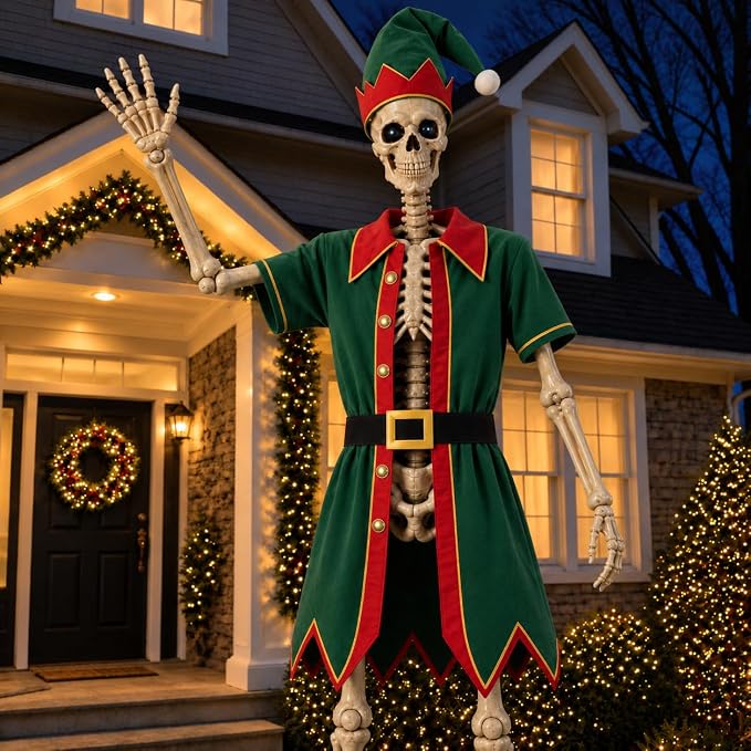 3 Pcs Elf Cloth for 12 Ft Skeleton Outfit Outdoor Christmas Yard Decor - skeleton