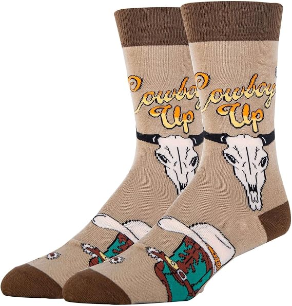 ooohyeah Mens Austin Texas Crew Socks, Funny Novelty Western Cotton Socks - sugar skull boots