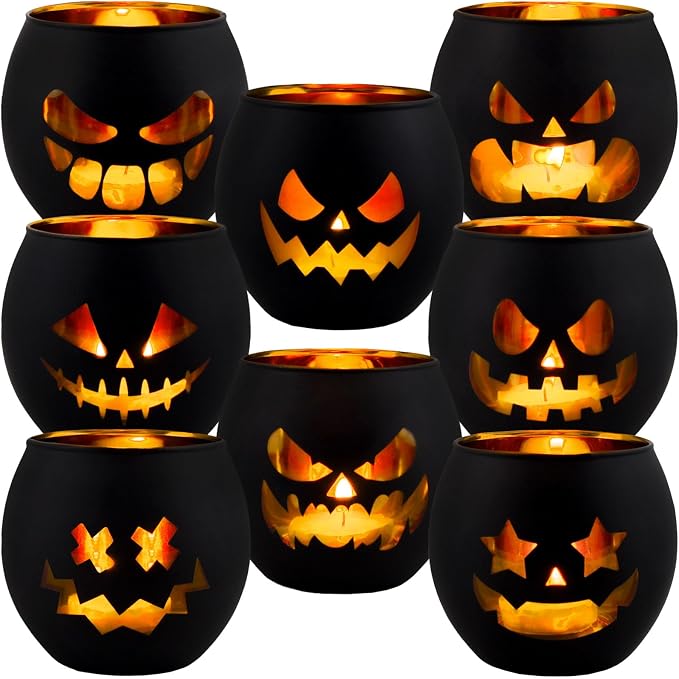 8 Pcs Halloween Votive Candle Holders Tealight Candle Holder Jack O Lantern - skull candle