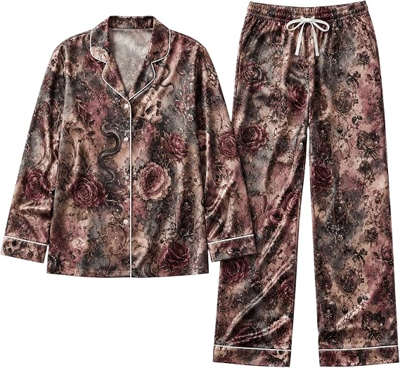 ThuhaTree Store Gothic Rose Skull Pajamas Dark Floral Sleepwear - skull pajamas