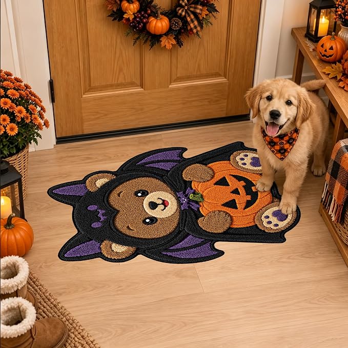 Halloween Bat Bear Rug Pumpkin Mat Halloween Rug - skull toilet mat