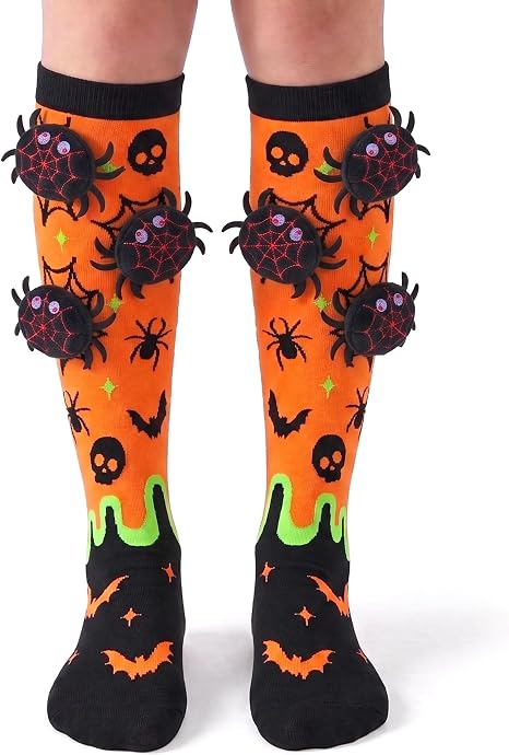 Bibalabili Halloween Crazy Socks For Kids Silly 3D Plush High Tube Socks - sugar skull costume