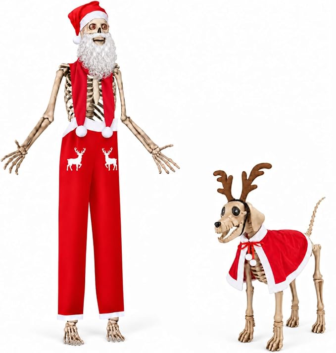 6 Pcs Christmas 12 ft Skeleton and 7 ft Skeleton Dog Outfits - skeleton