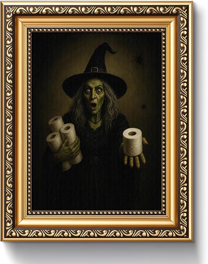 Toilet Paper Witch Vintage Halloween Ornate Gold Framed Wall Art 8x10 - skull toilet paper