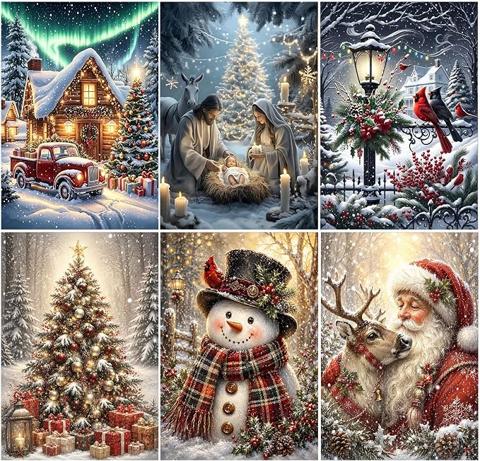 6 Pack Christmas Diamond Art Kits for Adults, Diamond Painting Kits 12x16in - skull painting