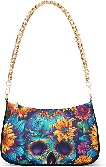 ALAZA Women's Hand Bags Colorful Sugar Skull Floral Seamless Shoulder Bag - sugar skull handbags for sale