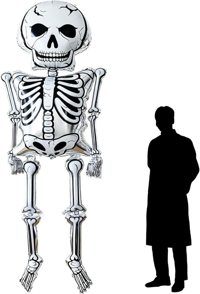 9FT Giant Inflatable Skeleton Skull Foil Balloon Halloween Decorations, Large Mylar Balloon Party Decorations, Assembly Scary Skeleton Prop for Halloween Outdoor Indoor Haunted House, Lawn - skull inflatable