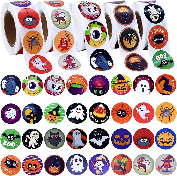 2500Pcs Halloween Stickers, 5Rolls Halloween Labels Sticker for Kids - skull sticker