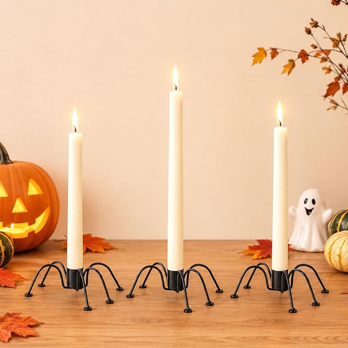 3 Pcs Black Metal Halloween Spider Candle Stick Holders - skull candle
