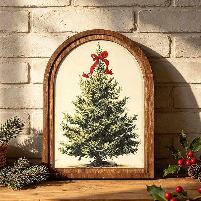 DAZONGE Christmas Decorations, Christmas Tree Arched Framed Wall Art Decor - skull painting