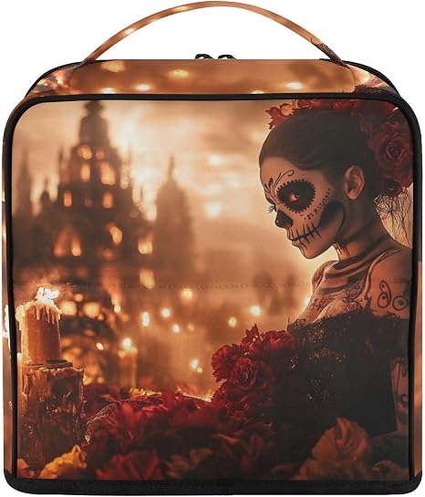 Standing Makeup Bag Sugar Skull Candle Travel Case Organizer - skull candle