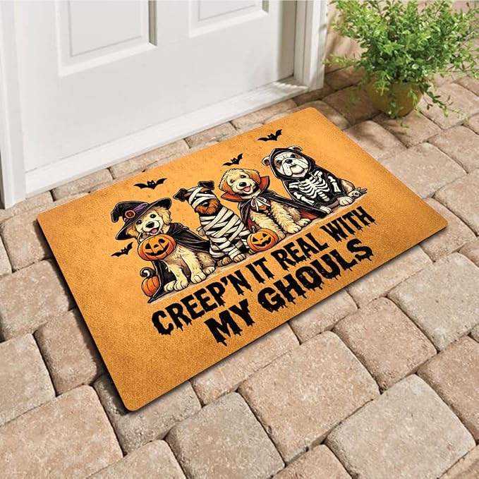 Creepin It Real Halloween Doormat, Funny Dog Welcome Mat, 30 x 18 Inch