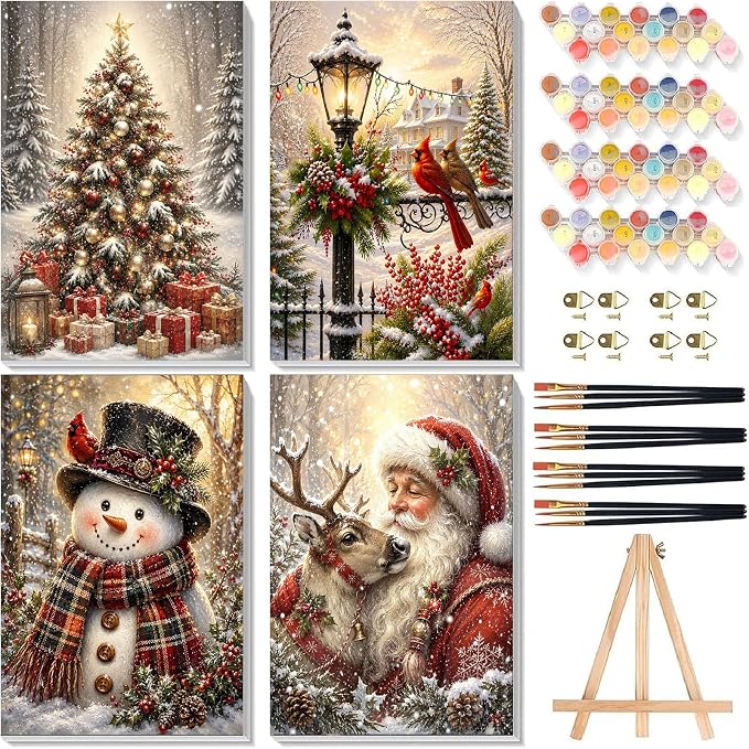 4 Pack Framed Paint by Numbers Kit for Adults Beginners Christmas 8x12 inch - skull painting