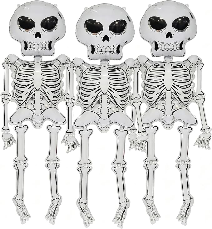 3 Pcs 30x62 in Large Foil Skull Balloons, Skeleton Balloons for Halloween Decor - skull inflatable