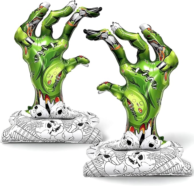 Self Standing Halloween Zombie Hand Foil Balloons 2 Pcs Zombie Party Decor - skull inflatable