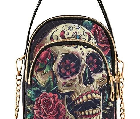 ALAZA Crossbody Bags for women Sugar Skull and Roses Travel Purses