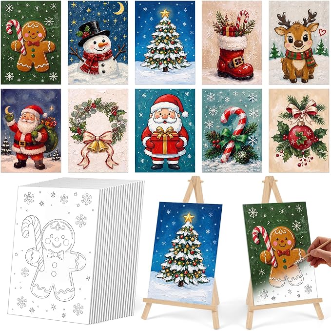 Christmas Pre Drawn Canvas to Paint, 5x7'' Printed Canvas for Kids, 20 Pcs - skull painting