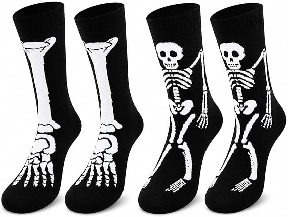 Halloween Skull Knee High Socks Set, 2 Pairs Purple and Navy Spooky Bone Pattern Long Tube Socks for Women, Costume Party Accessories - sugar skull costume