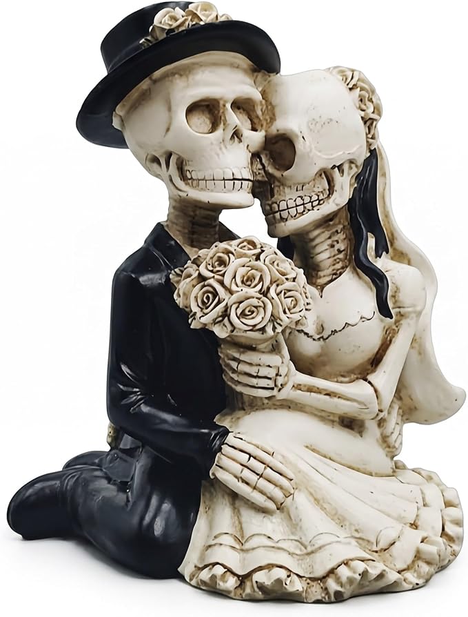 Skeleton Couple Figurine Gothic Wedding Decor Spooky Halloween Table Statue - skull figurine