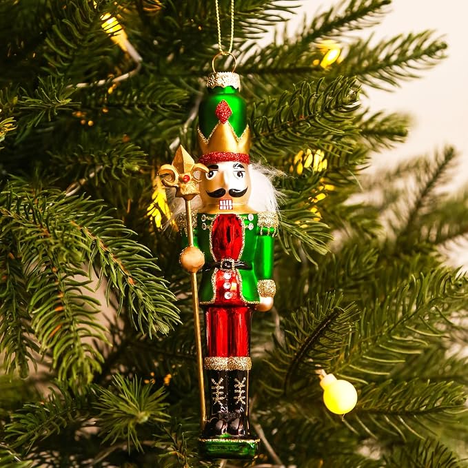 Hand-Blown Glass Nutcracker Ornament, Premium Christmas Tree Decor - skull painting
