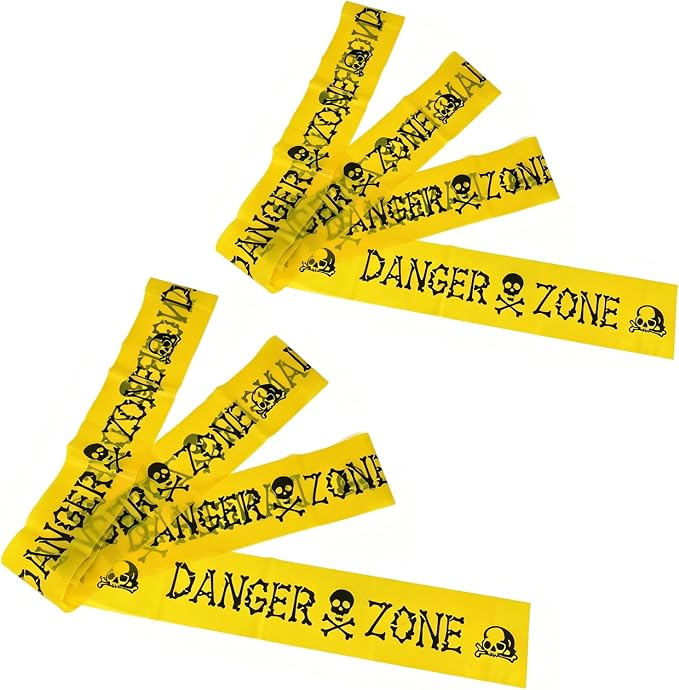 Halloween Caution Tape 1 Pack 2 Strips 10M Yellow Black Skull Danger Banner - skull sticker