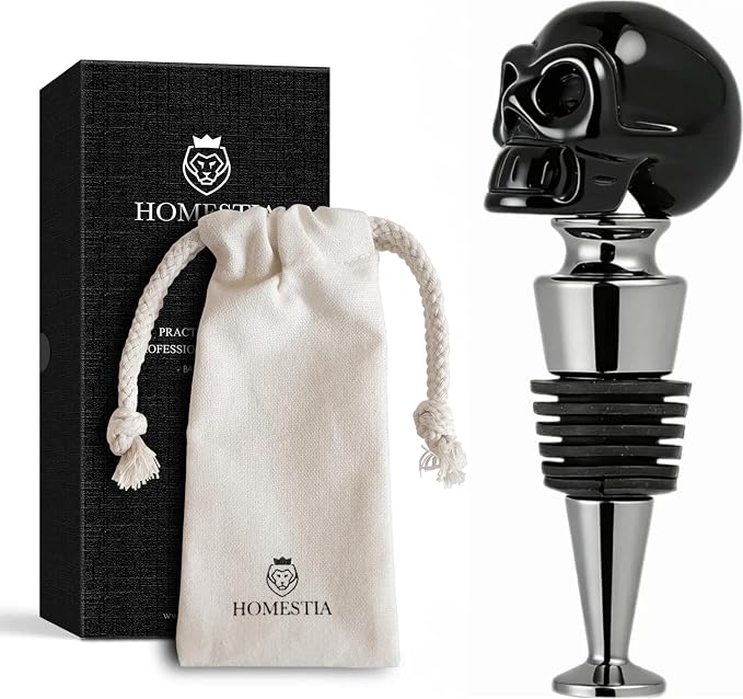 Homestia Wine Stopper, Reusable Wine Bottle Stopper, Halloween Skull Decor - skull bottle