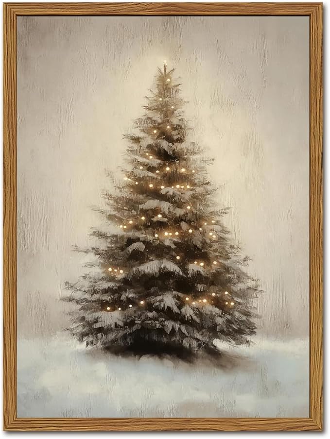 Vintage Christmas Tree Wall Art, Snowy Winter Decor Print 12x16 Inch Framed - skull wall art