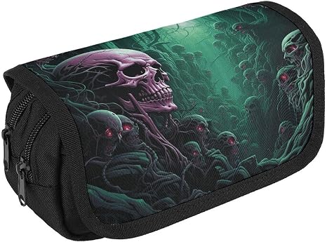 Skull Under Green Light Pencil Case Big Capacity Pencil Pouch