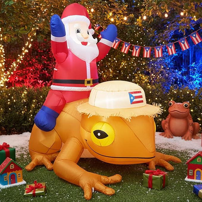 5FT Puerto Rico Christmas Inflatable Santa with Coqui Yard Decor - skull inflatable