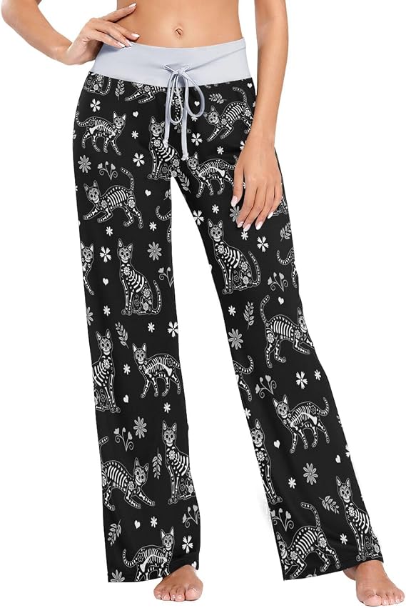 JUDIAN St. Patrick's Day Women's Pajama Lounge Pants Casual Stretch Pants Wide Leg XS - skull pajamas