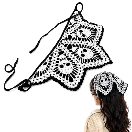 Black Skull Headbands Gothic Crochet Bandana Classical Hairband Halloween - skull headband