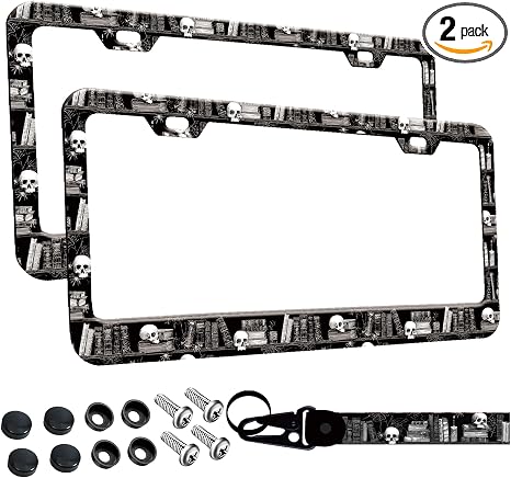 2-Pack Gothic Skull Library Plate Frame, Black 2-Hole - skull plate