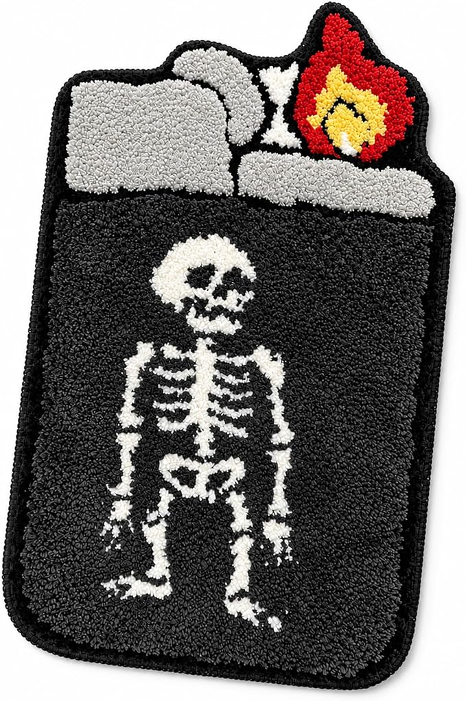 Skull Graphic Lighter Shape Tufted Rug Creative Cartoon Carpet Soft Non-Slip Absorbent Floor Mat Funny Bedroom Bathroom Room Decor Cool Home Accent Rug - skull toilet rug