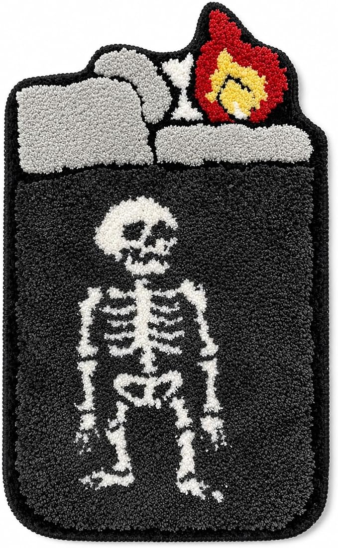 Skull Graphic Lighter Shape Tufted Rug Creative Cartoon Carpet Soft Non-Slip Absorbent Floor Mat Funny Bedroom Bathroom Room Decor Cool Home Accent Rug - skull carpet