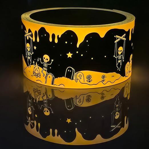 BIGAS Glow in the Dark Tape, 2 in x 20 Ft, Halloween Orange Black - skull sticker