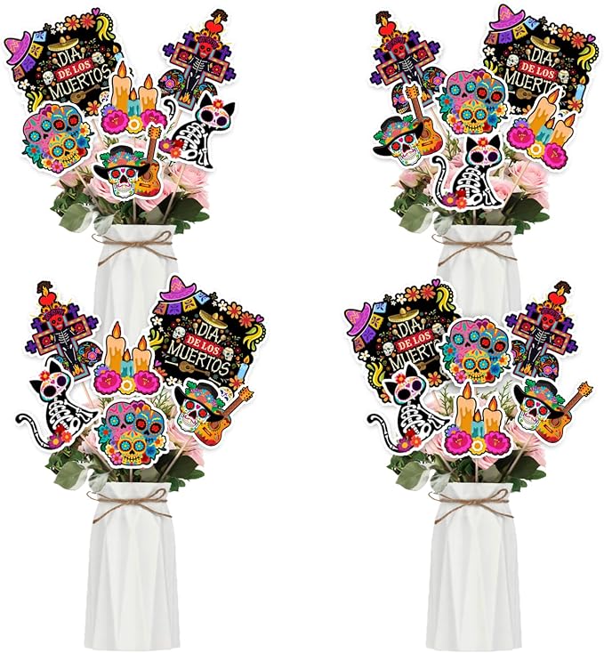 Day of The Dead Centerpiece Sticks Dia De Los Muertos Decorations, 24 Pcs - skull candle