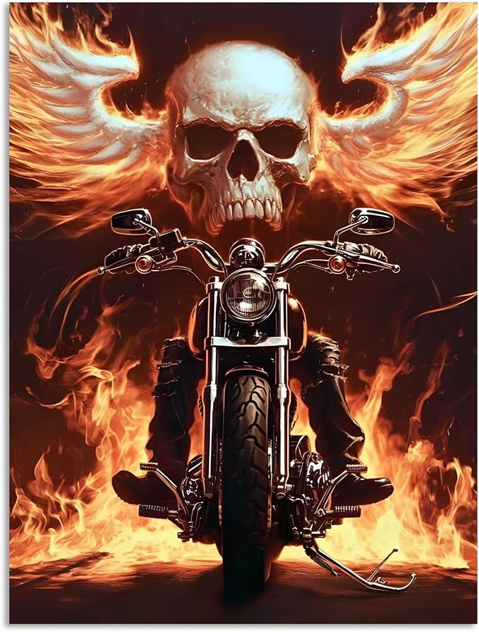 Tipbrol Skull Motorcycle Diamond Art Kits for Adults Beginners - skull wall art