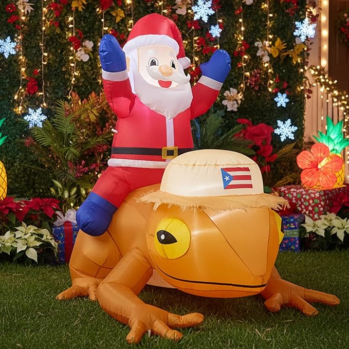 Puerto Rico Christmas Inflatables Santa with Coqui, 5FT Yard Decor - skull inflatable