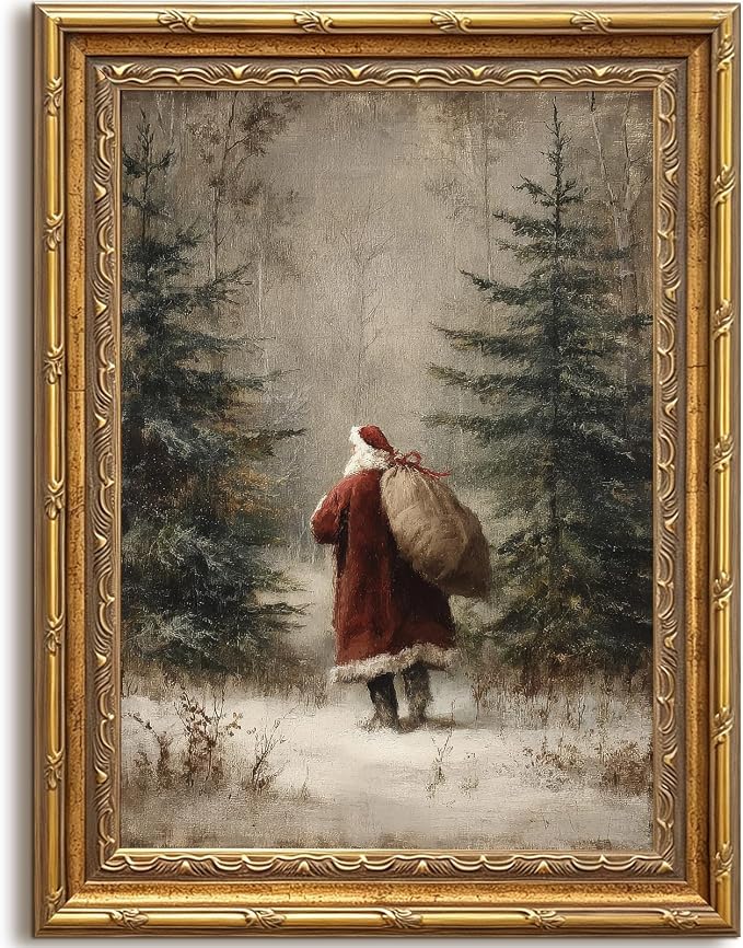 Santa Claus Wall Art Decor Vintage Christmas Pictures Poster 9x11 Framed - skull wall art