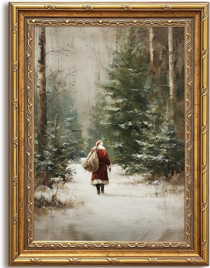 Christmas Wall Art Santa Claus Decor Vintage Pictures 9x11 Gold Framed - skull wall art