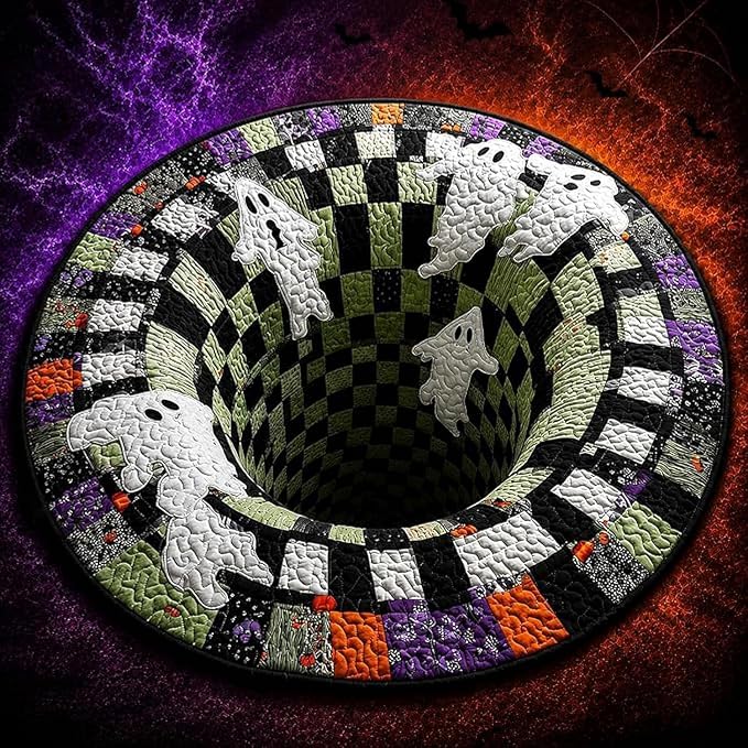 Gaukomzs Novelty Halloween 3D Vortex Optical Illusion Rug 16in, Ghost & Skeleton Candy Corn Abyss Round Mat, Soft Crystal Velvet Non Slip Doormat (Black-White, 16inx16in(60x60cm)) - skull door mat