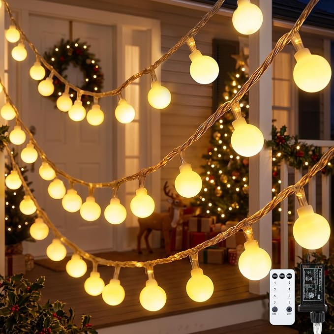 XEWEA 100 LED Globe String Lights, 33FT Fairy Lights Plug in, Warm White - string light