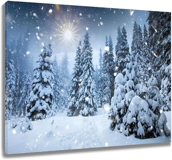 LB Winter Forest Christmas Wall Art for Living Room Bathroom, 16x12 Inch - skull wall art