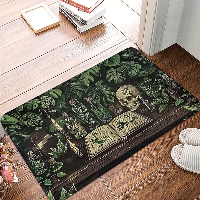 Gothic Bath Mat Bathroom Rug Goth Aesthetic Skull Halloween Door Mat 24×16