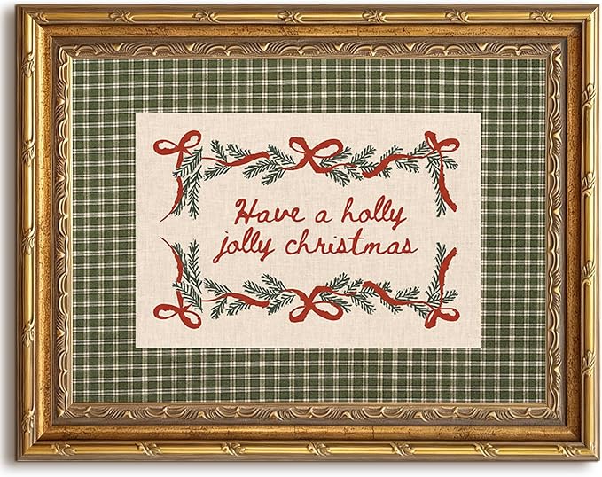 Christmas Wall Art Holly Jolly Decor Vintage Sign Poster 9x11 Gold Framed - skull wall art