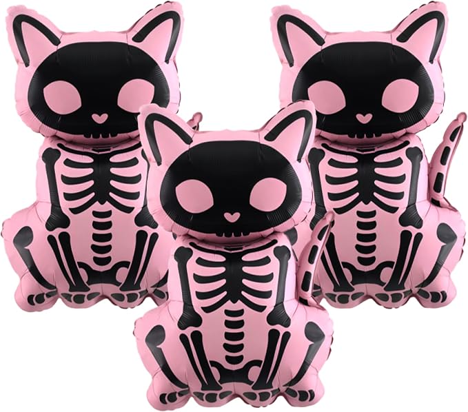 3Pcs Large Halloween Skeleton Cat Foil Balloons 53×84cm - skull inflatable
