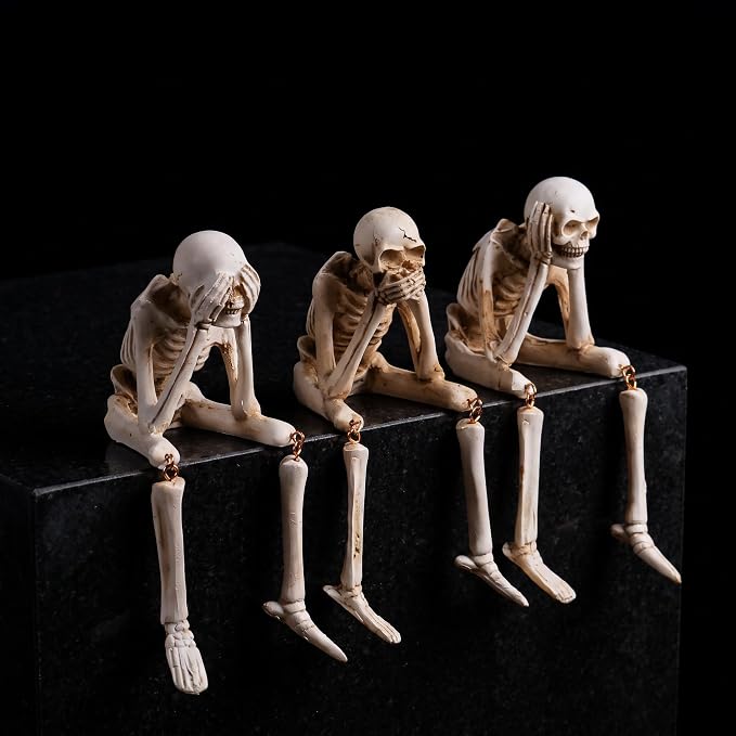3-Piece Halloween Resin No Evil Skeleton Figurines - skull figurine