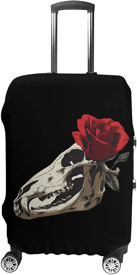Wolf Skull And Rose Luggage Cover Fits 19-32 Inch S - skull suitcase